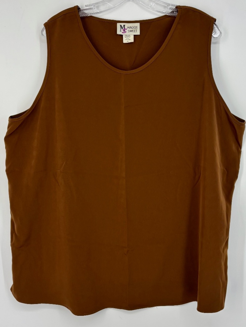 Maggie Sweet Womens Size 2X Sleeveless Shell Tank Top Brown Woven Polyester